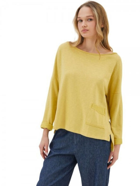 Namaste Damen Bluse Baumwolle Langärmelig Yellow