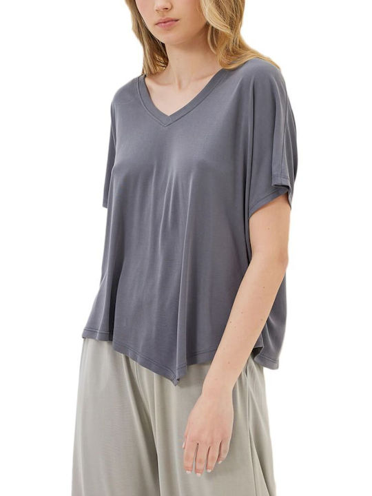 Namaste Women's Blouse Short Sleeve with V Neck Gray