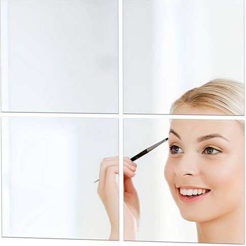 Self-adhesive Acrylic Mirrors For Wall And Furniture Decoration, Square Pattern With Straight Corners, Size 20 X 20 Cm, Set Of 4 Pieces, Original Deals