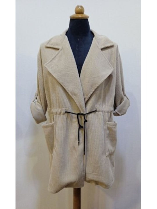 New Collection Women's Midi Coat with Buttons Beige