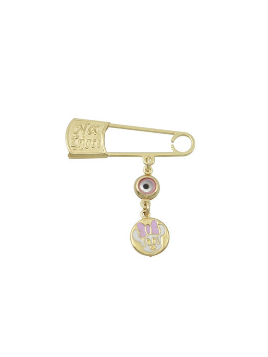 Child Safety Pin Φυλαχτό made of Gold 9K for Girl