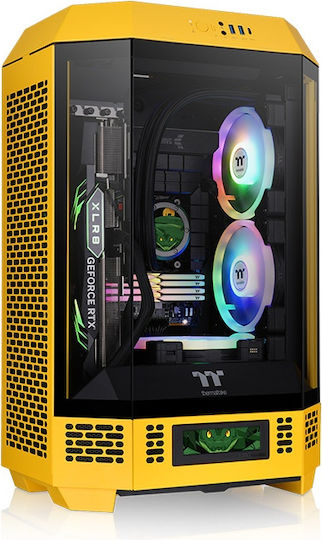 Thermaltake The Tower 300 Gaming Micro Tower Computer Case With Side Window And RGB Lighting Yellow