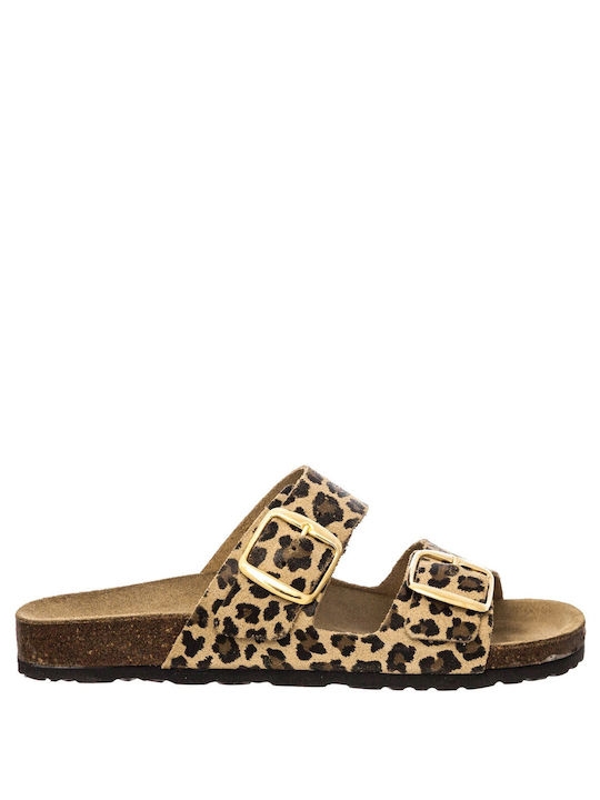 Tsoumpas Leather Women's Sandals Brown Animal Print