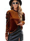 Amely Women's Blouse Velvet Long Sleeve Brown