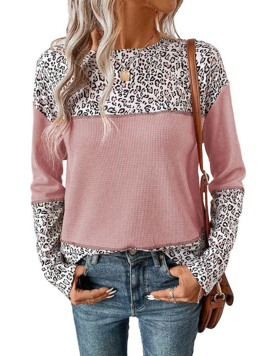 Amely Women's Long Sleeve Sweater Animal Print Pink