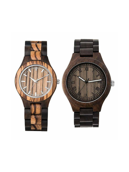 Mbrands Wooden Couple Watches, Wooden Strap, Quartz Mechanism Miyota 2035