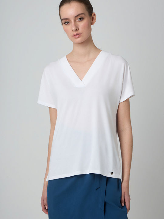 Desiree Women's Summer Blouse Short Sleeve with V Neckline White