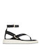 Ilianna Leather Women's Flat Sandals in Black Color