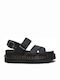 Voss Ii Hydro Leather Women's Flat Sandals with Strap in Black Color