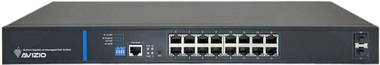 Avizio Power AV-SM16GP2F Gestionat L2 PoE+ Switch cu 16 Porturi Gigabit (1Gbps) Ethernet și 2 Porturi SFP