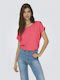 Only Moster Women's Summer Blouse Short Sleeve Coral