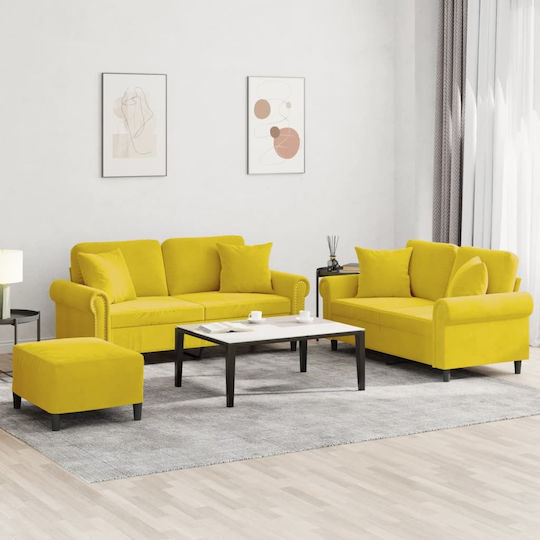 Living Room Furniture Set 2-Seater & 2-Seater & Stool Yellow