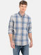 Long-sleeved Cotton Shirt Checked Light Blue
