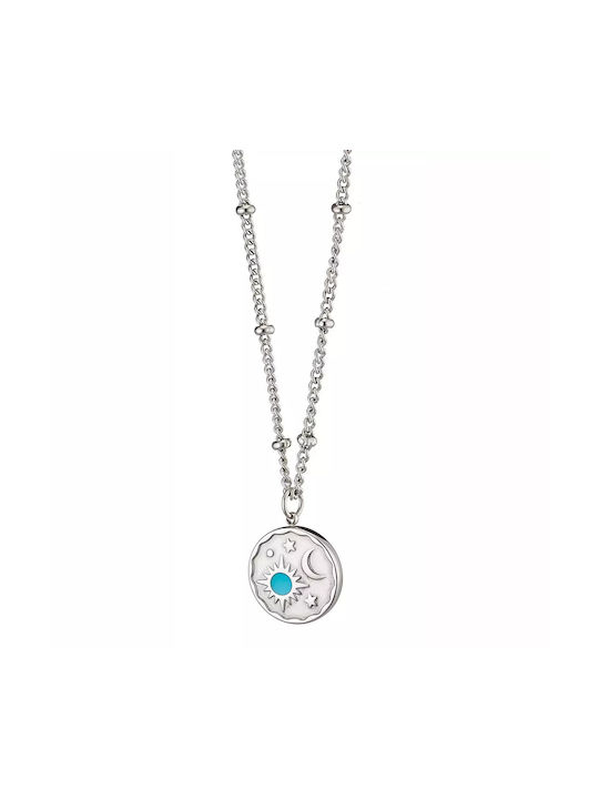 Oxzen Steel necklace with turquoise enamel