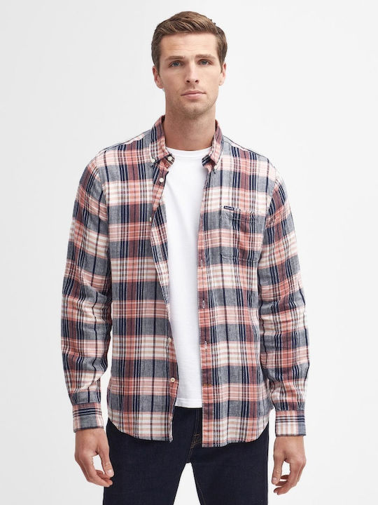 Barbour Men's Shirt Long Sleeve Cotton Checked Pink