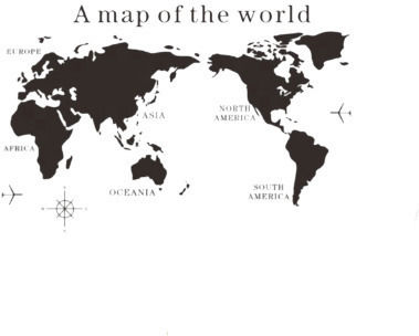 Decorative Sticker, Self-adhesive, World Map With Continents, Black, Original Deals