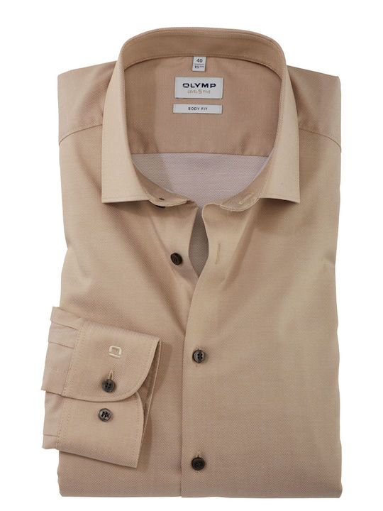 Olymp Level 5 Body Fit Long-sleeved Shirt Beige