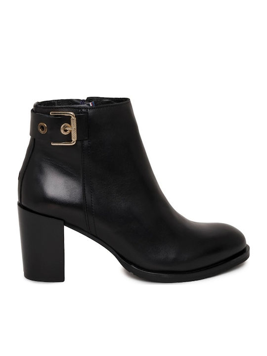 Leather Women's Ankle Boots with High Heel Black