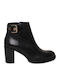Leather Women's Ankle Boots with High Heel Black