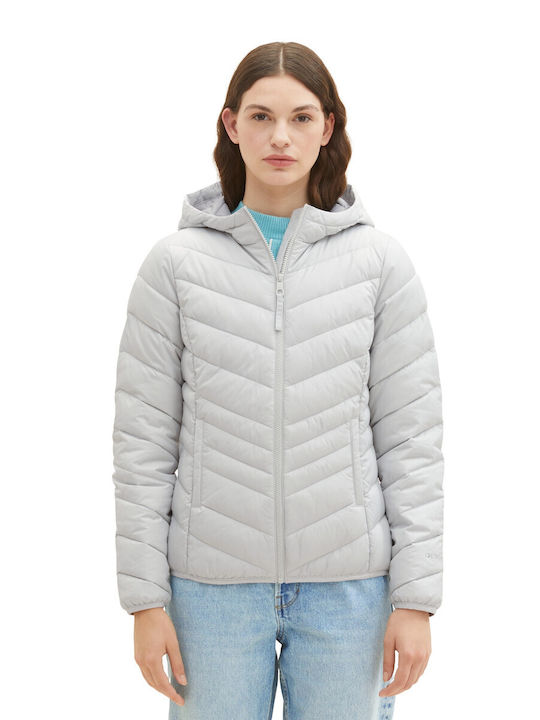 Tom Tailor Women's Short Puffer Jacket for Winter with Hood Grey
