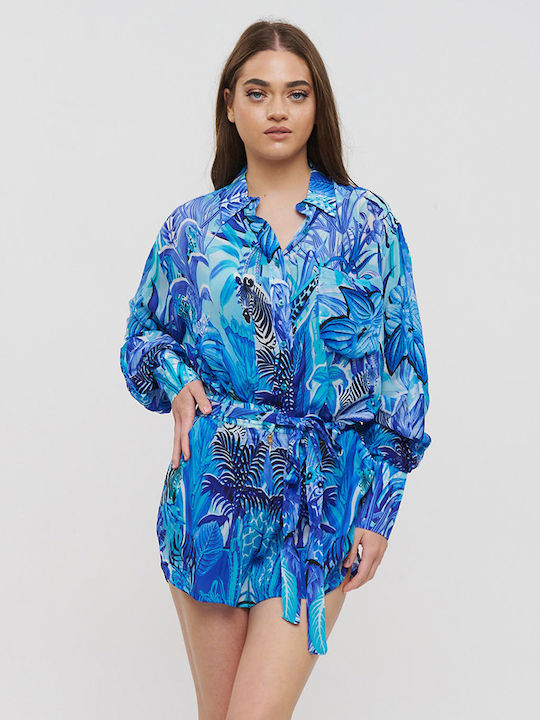 Langärmelig Damen Hemd Blue/turquoise