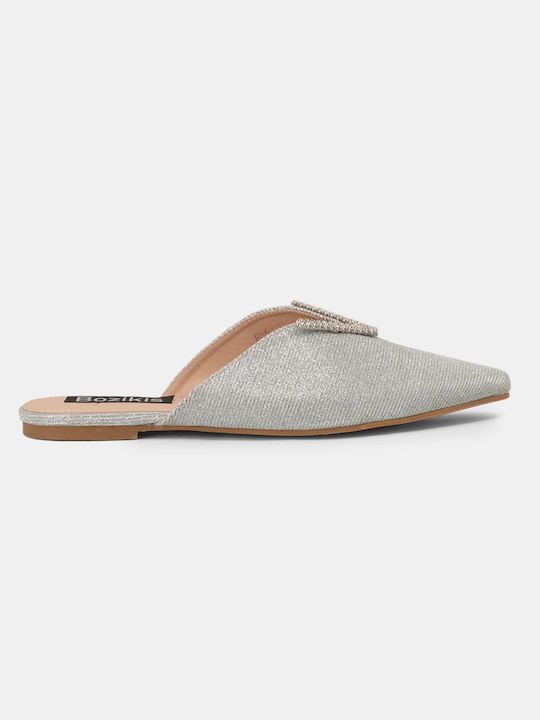 Bozikis Flat Leather Mules Silver