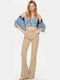 High Waist Women's Jean Trousers Flared in Regular Fit Beige