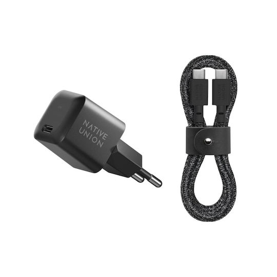 Native Union GaN с USB-C порт и кабел USB-C - USB-C 37W Power Delivery Черен (FAST30-CC-BKCOS-EU)