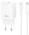 XO Φορτιστής με Θύρα USB-C και Καλώδιο USB-C - Lightning 30W Power Delivery Λευκός (L131)