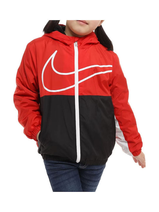 Kinder Sportjacke Winddicht mit Kapuze Red Swoosh