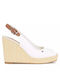Tommy Hilfiger Iconic Elena Women's Fabric Peep Toe Platforms White