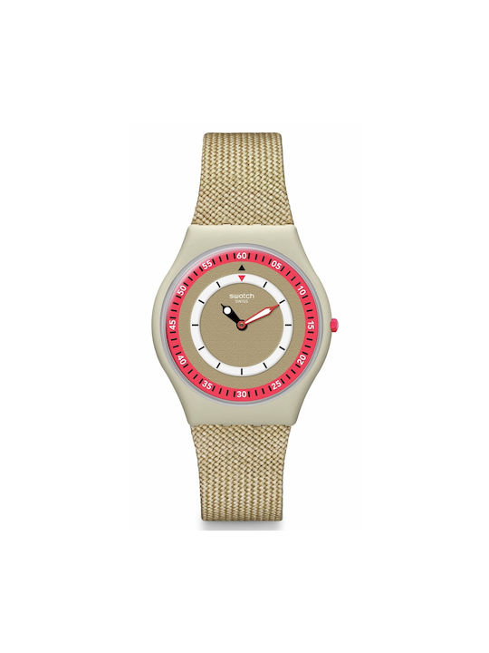 Swatch Watch with Beige Fabric Strap