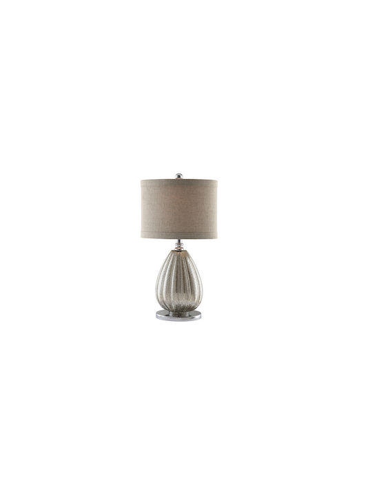 Glass Table Lamp with Beige Shade and Silver Base