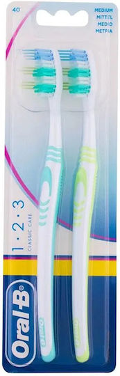 Oral-B 123 Classic Care Toothbrush Medium Turquoise / Yellow 2pcs