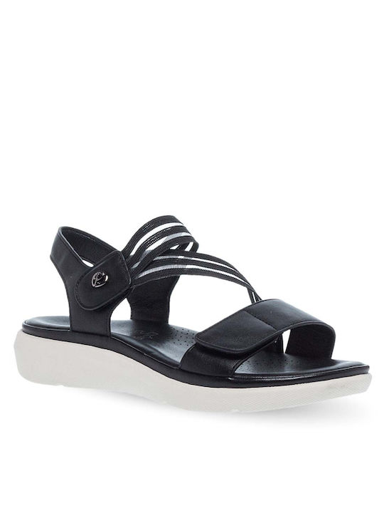 Parex Flatforms Leather Women's Sandals with Ankle Strap Black