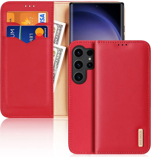Samsung Galaxy S24 Ultra 5g Dux Ducis Dux Ducis Dux Ducis Hivo Series Case with Rfid Blocking, Support Base, Magnetic Closure Card Slots Flip Wallet Case made of genuine leather and Tpu Red