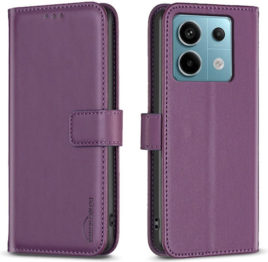 Xiaomi Redmi Note 13 Pro 5g / Poco X6 5g Binfen Color Leather Wallet Case Series 12 with Stand, Card Slots, and Magnetic Clasp Dark Purple