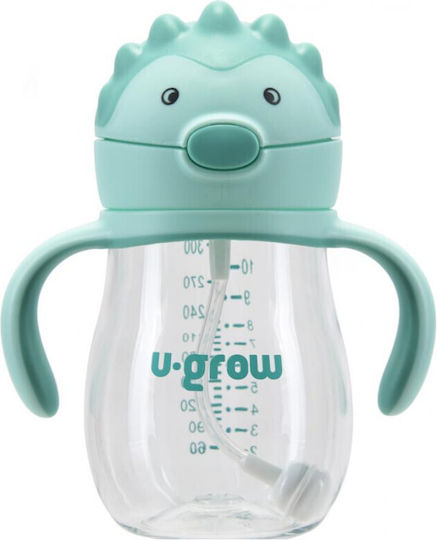 U-Grow Παιδικό Ποτηράκι με Λαβές και Καλαμάκι από Πλαστικό Πράσινο 330ml