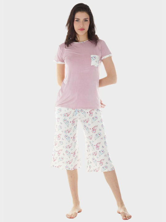 Pijama Capri pentru femei, pantaloni cu imprimeu roz