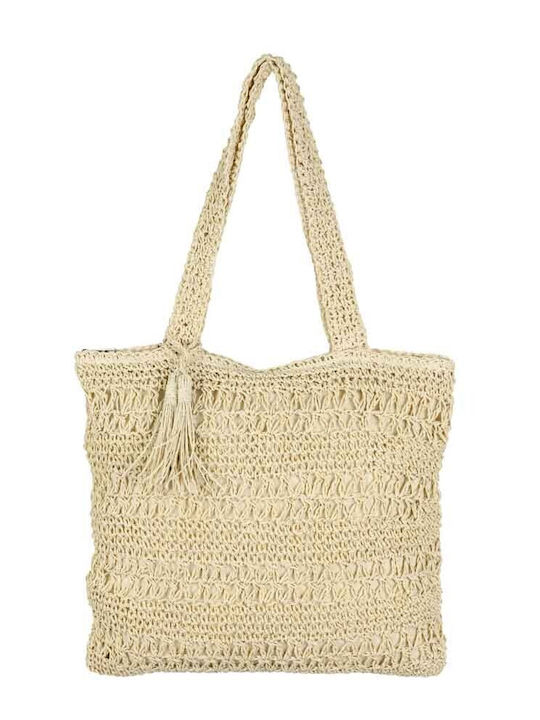 Aquablue Straw Beach Bag with Ethnic design Beige