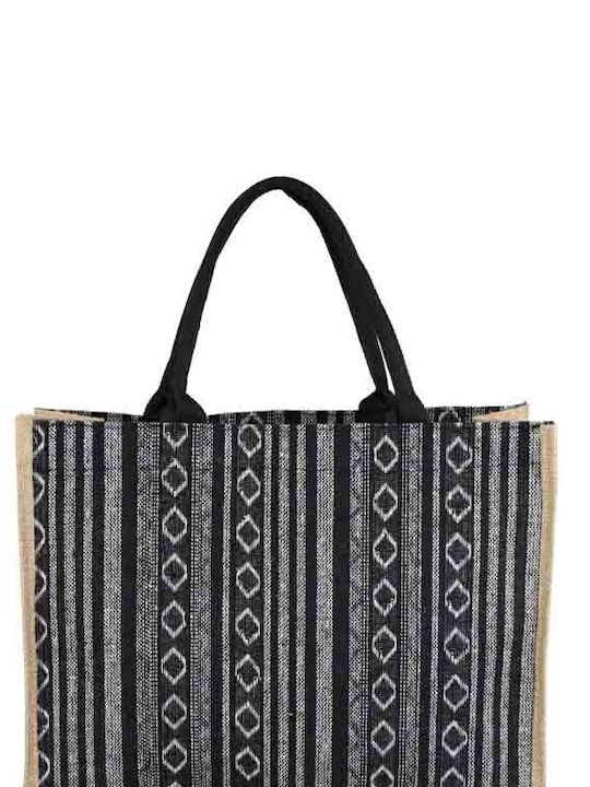 Aquablue Stoff Strandtasche mit Ethnic Muster Schwarz