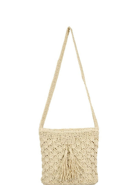 Aquablue Straw Beach Bag with Ethnic design Beige