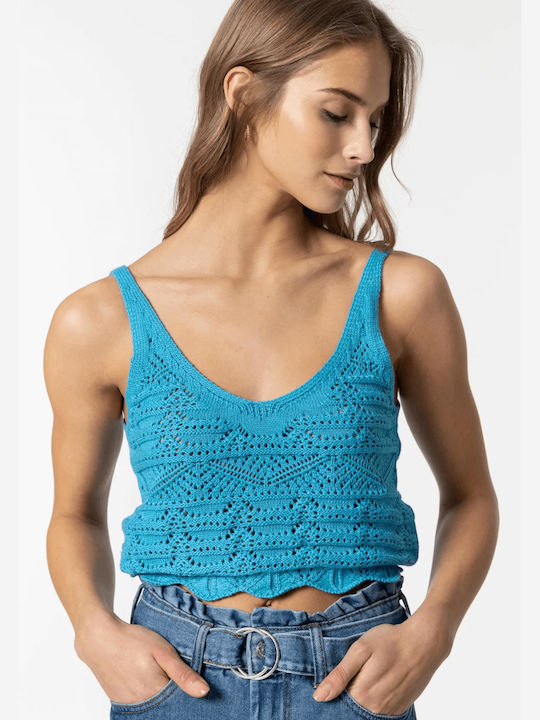 Tiffosi pentru Femei Crop Top din Bumbac cu Bretele Albastru deschis