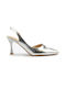 Fshoes Synthetic Leather Pointed Toe Silver Heels