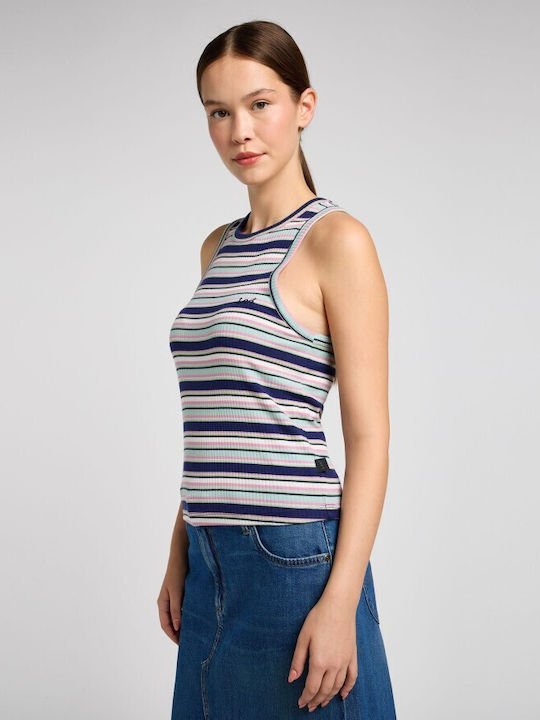 Lee Damen Sommer Crop Top Ärmellos Gestreift Mehrfarbig