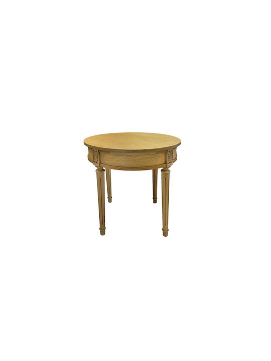 Round Side Table made of Solid Wood Beige L60xW60xH66cm