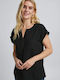 Fransa Women's Summer Blouse Short Sleeve with V Neckline Black