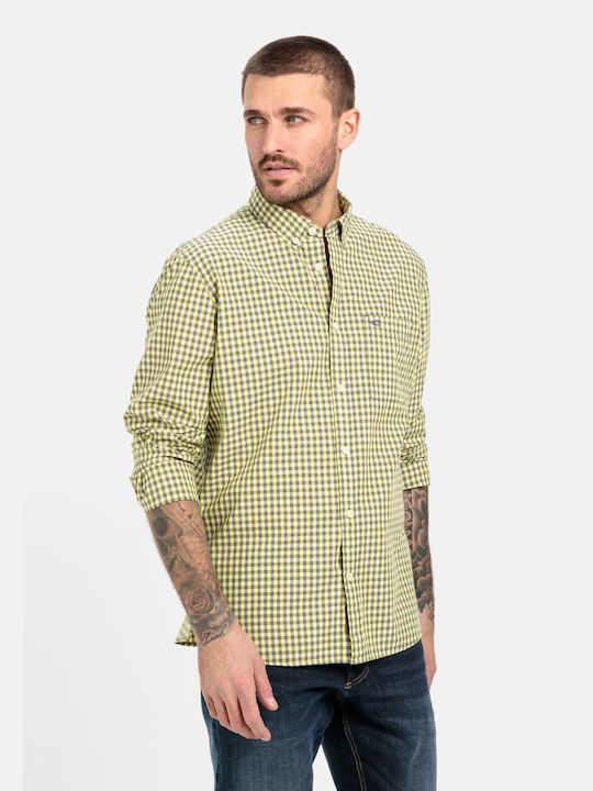 Camel Active Men's Shirt Long Sleeve Cotton Checked YELLOW