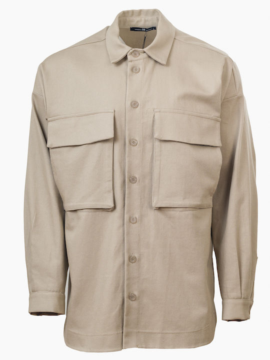 Long-sleeved Cotton Shirt Beige