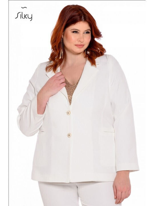 Silky Collection Γυναικείο Σακάκι Λευκό